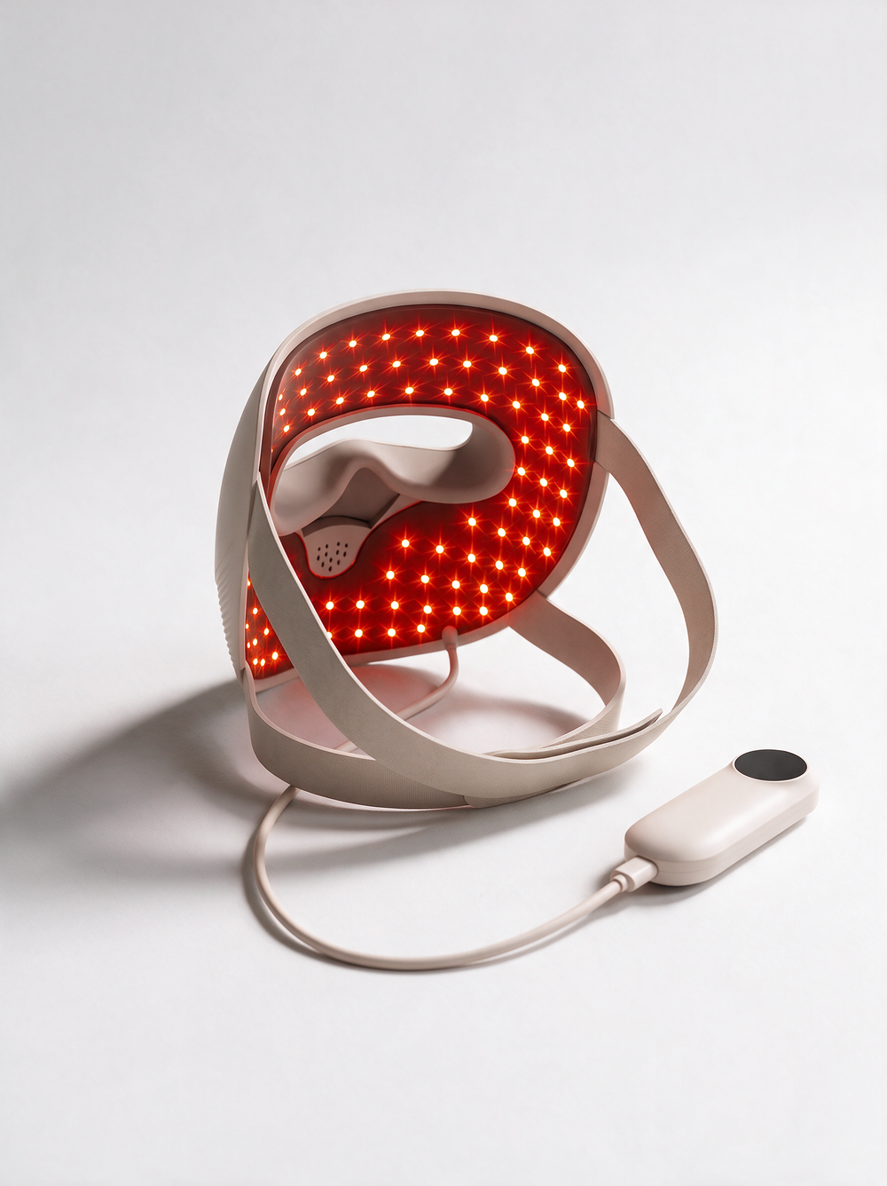 GlowTek Pro 4-in-1 LED mask, illuminated interior LED array, white studio background